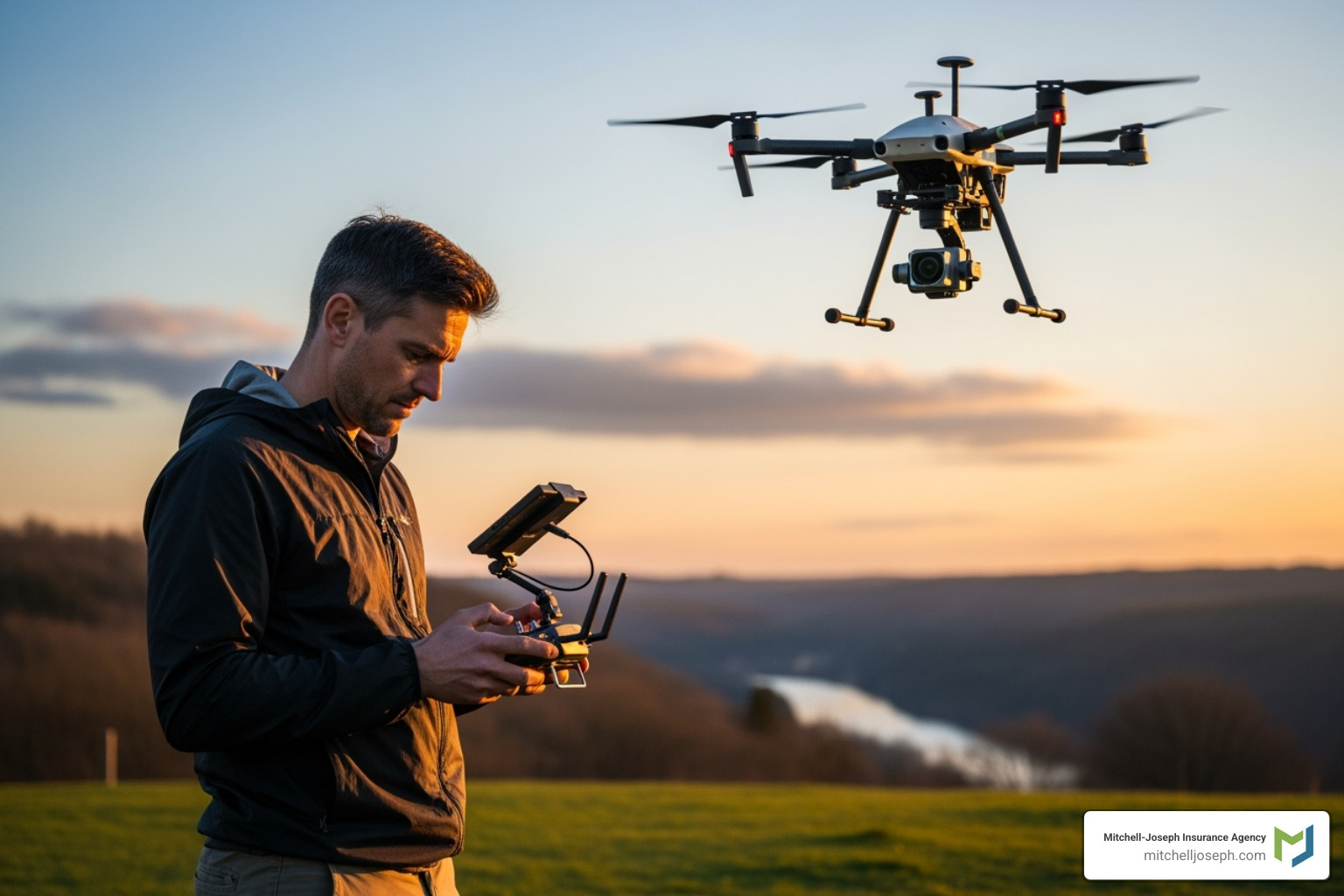 A videographer expertly flying a drone for an aerial shot, capturing stunning footage. - videography insurance A videographer expertly flying a drone for an aerial shot, capturing stunning footage. - videography insurance