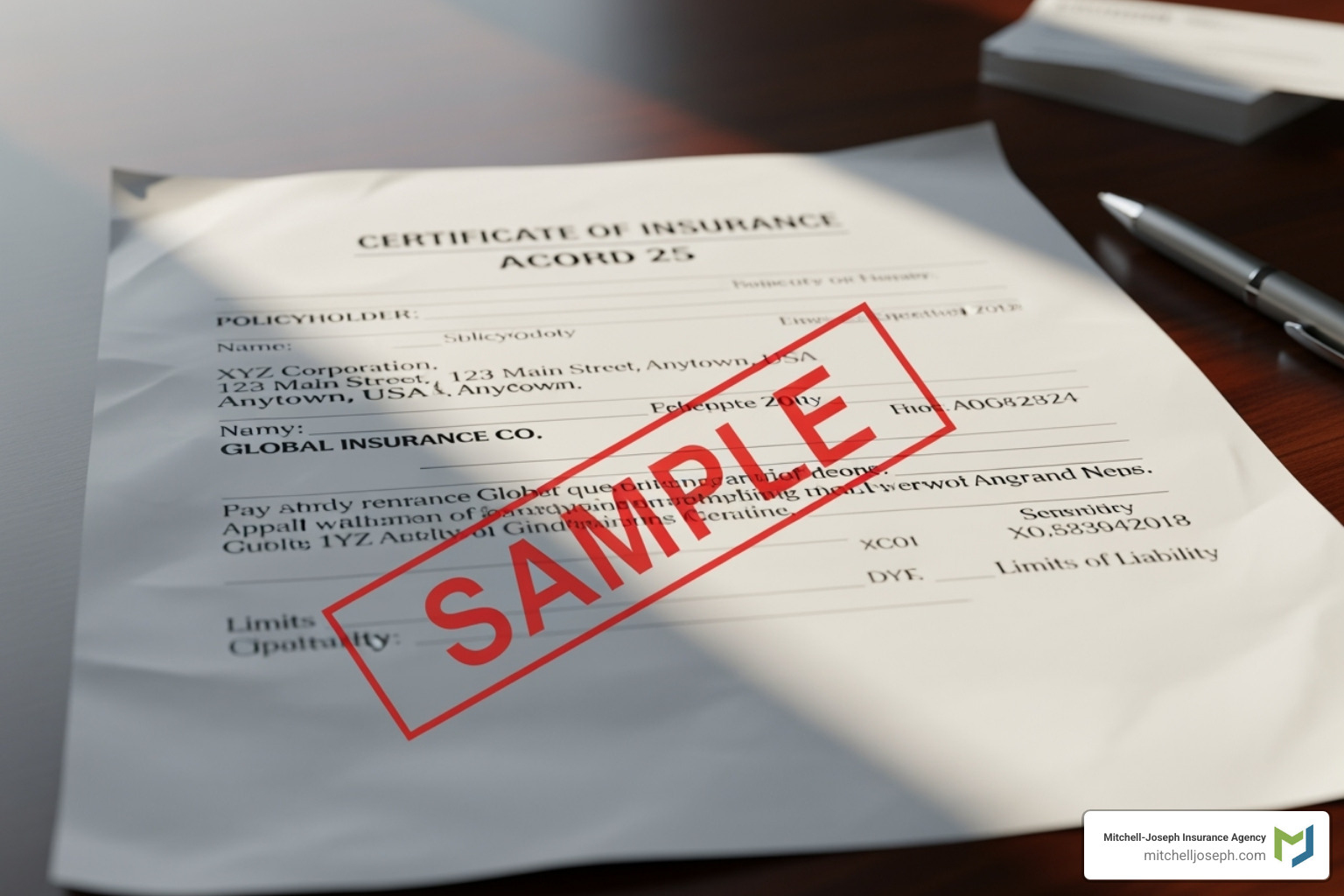 A Certificate of Insurance (COI) document, a crucial proof of videography insurance, lays on a desk. - videography insurance A Certificate of Insurance (COI) document, a crucial proof of videography insurance, lays on a desk. - videography insurance