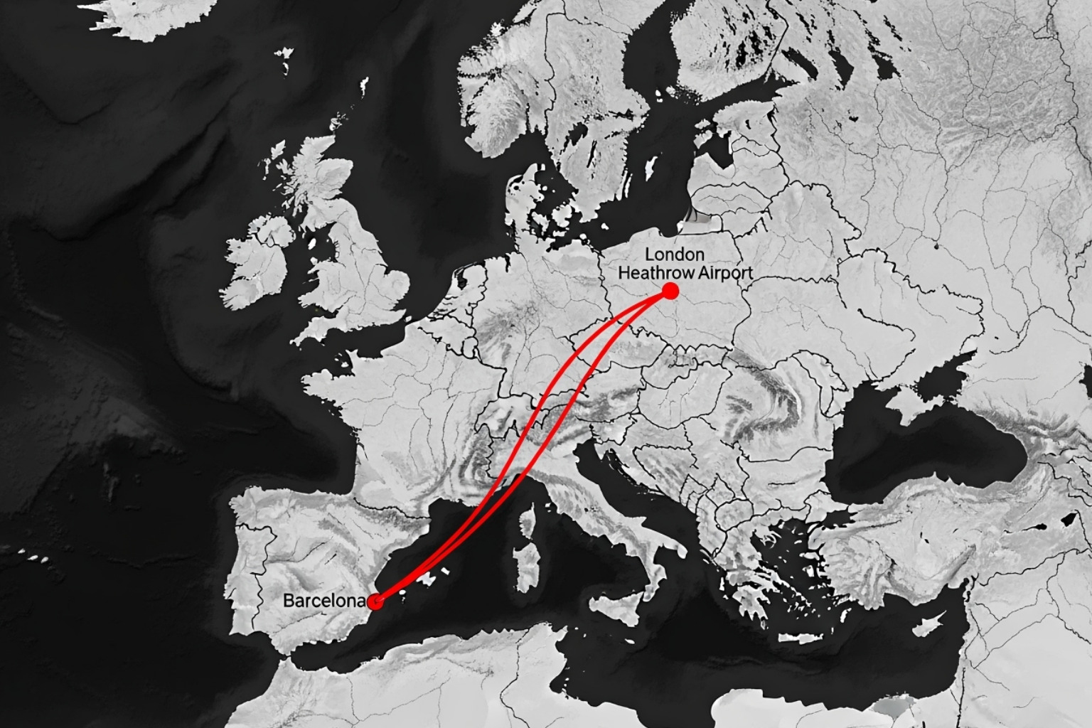 Flight path map showing a diversion to London Heathrow - united airlines flight ua770 emergency diversion
