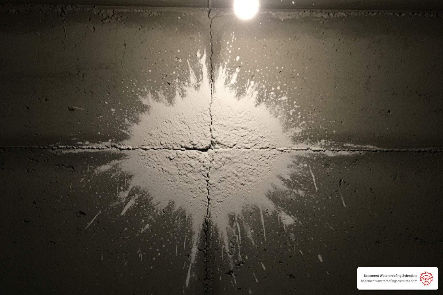 efflorescence on a basement wall - drainage tiles