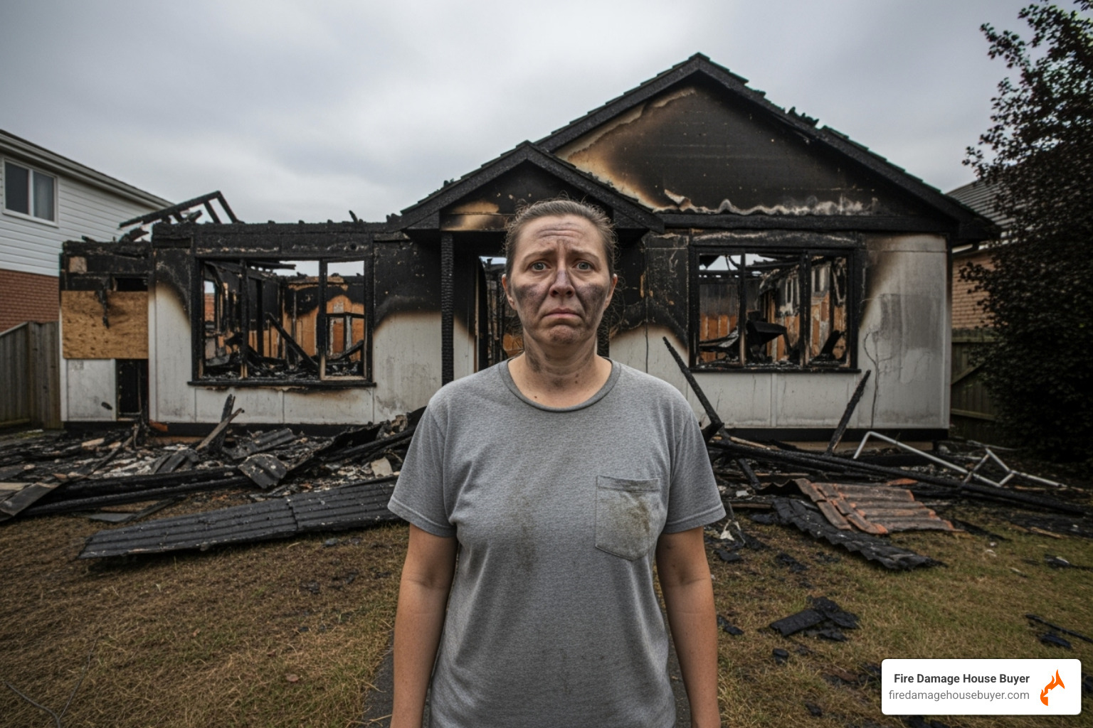 homeowner facing extensive fire damage - cleaning up after a house fire​