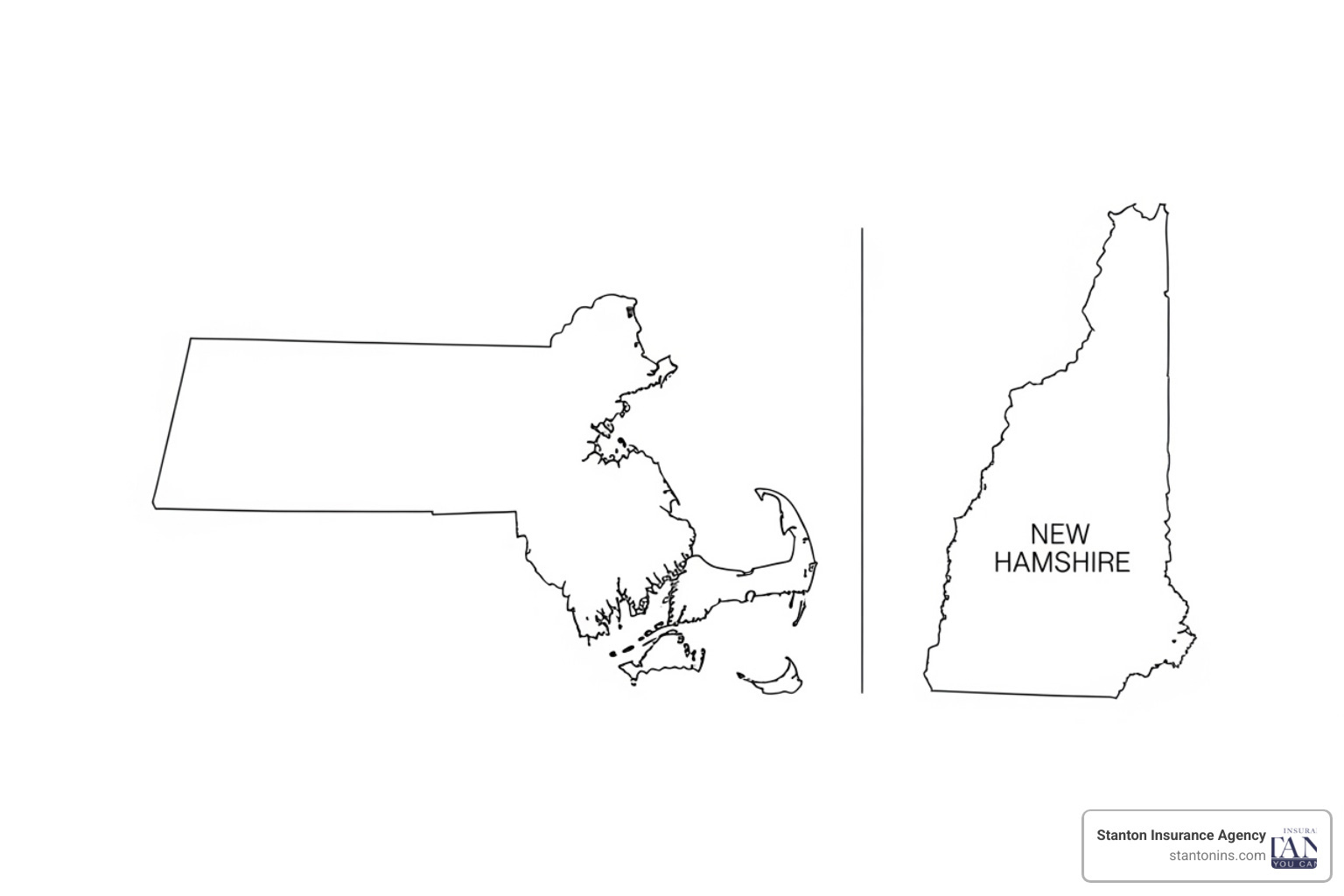 state outlines of Massachusetts and New Hampshire - unstacked uninsured motorist coverage
