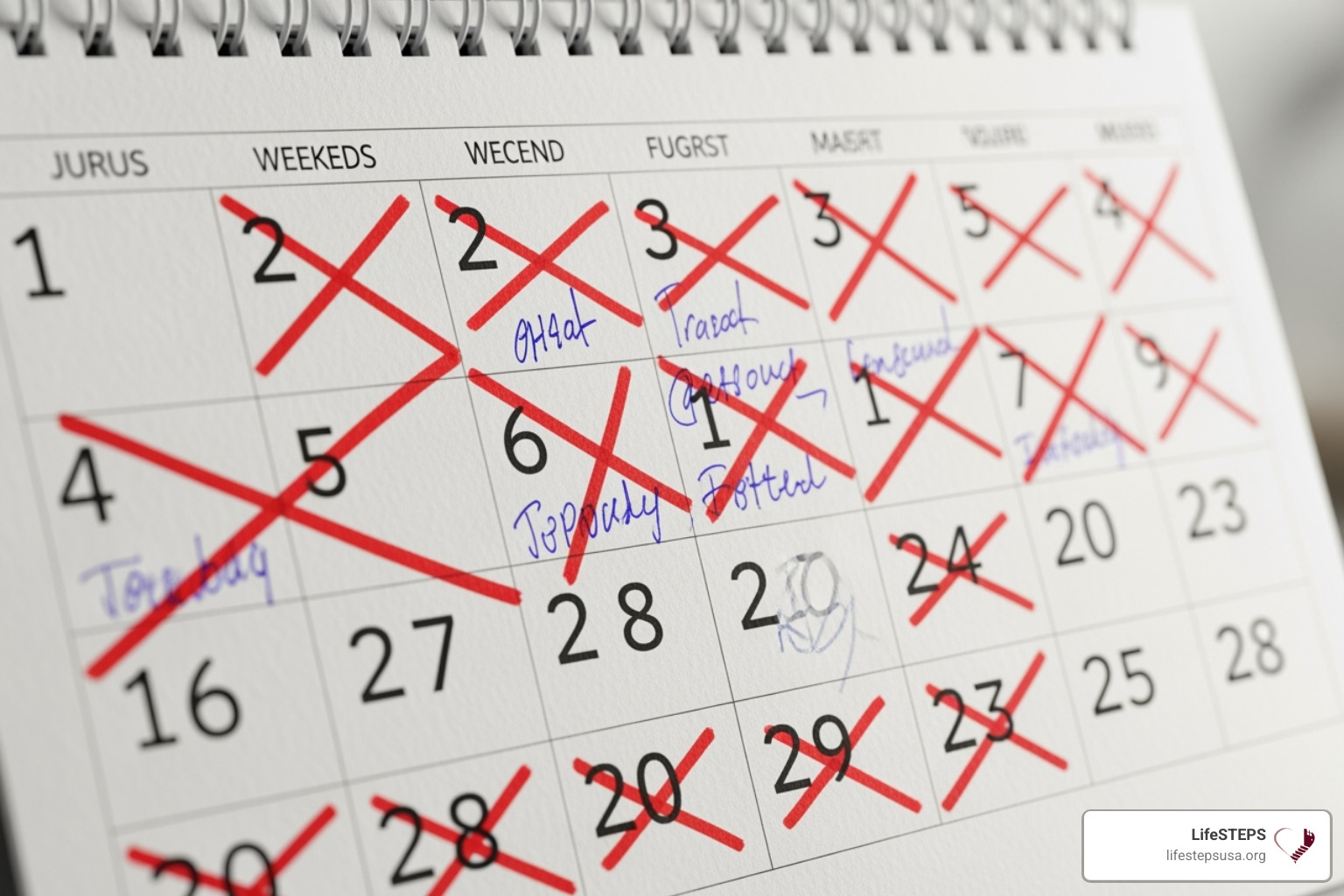 calendar with many crossed-out dates, symbolizing frequent moves - students in foster care