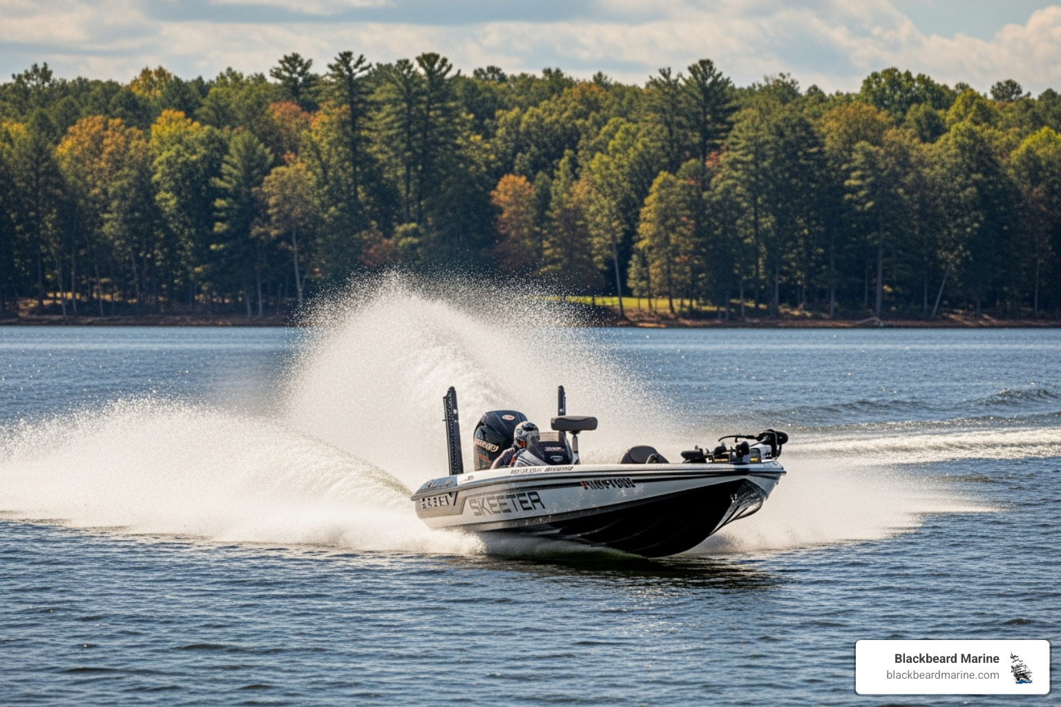 of a Skeeter bass boat making a sharp turn on Lake Texoma - skeeter aluminum bass boat