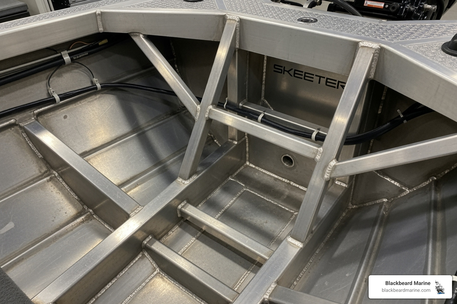 of the internal aluminum bracing or transom of a Skeeter boat - skeeter aluminum bass boat