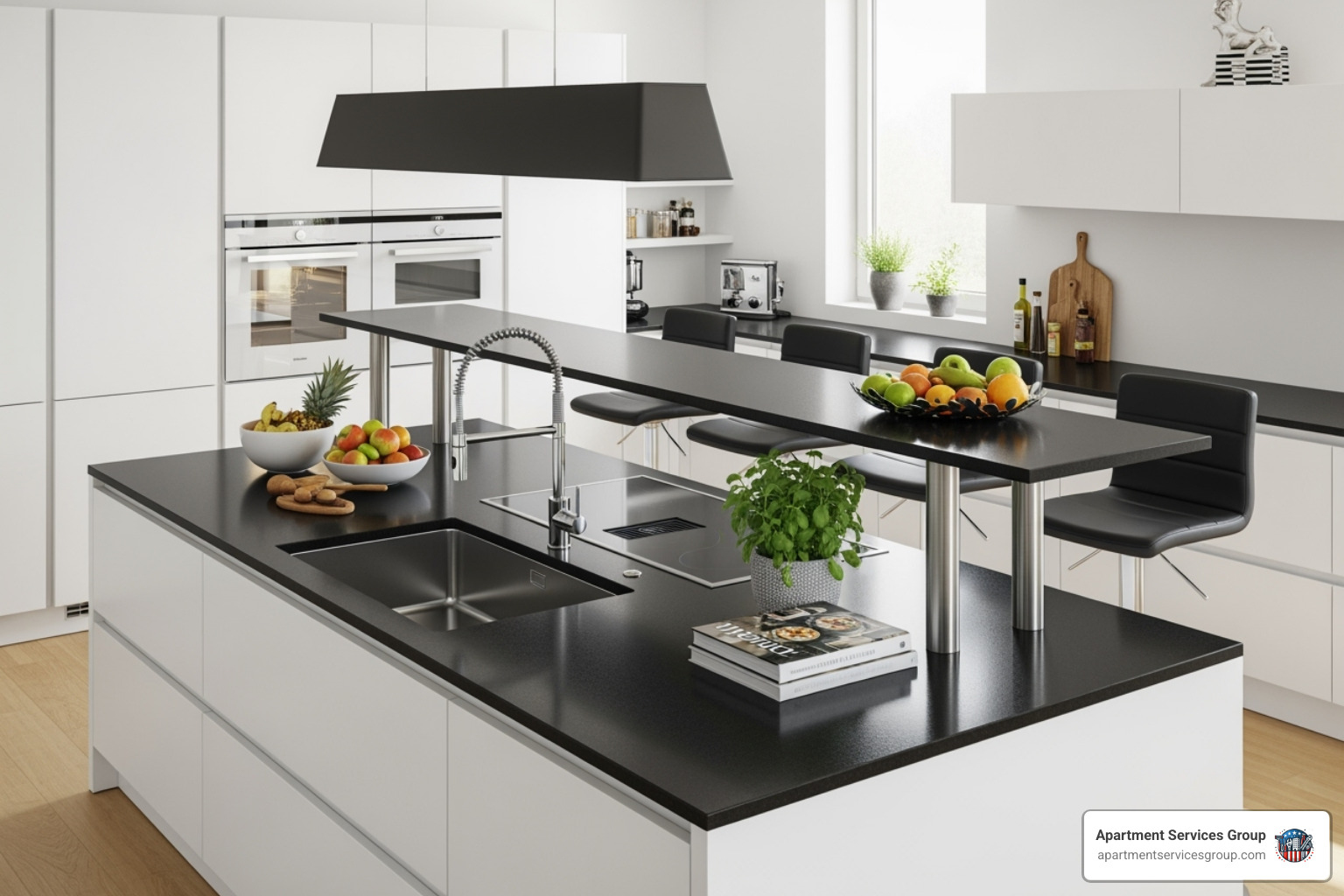 Multi-level kitchen island with bar stools on the higher level. - Kitchen island addition Multi-level kitchen island with bar stools on the higher level. - Kitchen island addition
