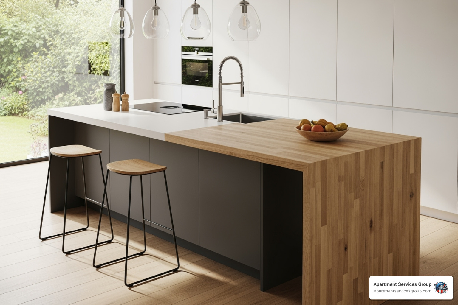 Kitchen island with a butcher block extension for seating. - Kitchen island addition Kitchen island with a butcher block extension for seating. - Kitchen island addition