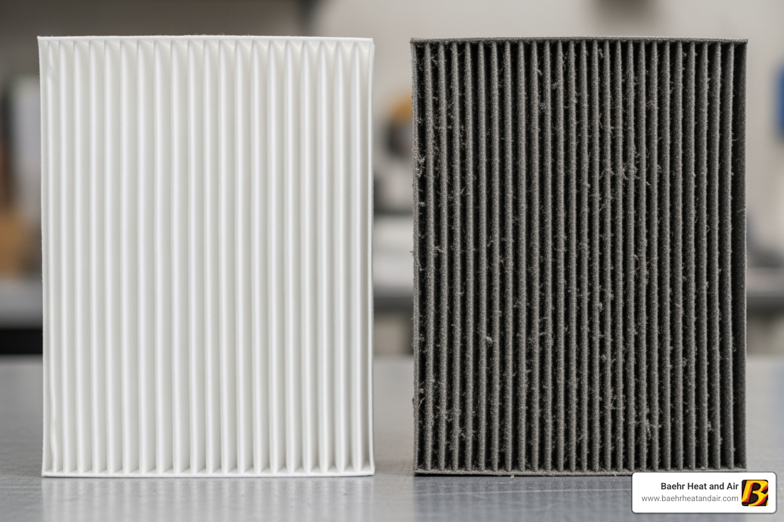 Clean air filter next to a dirty one - auburn heating and cooling