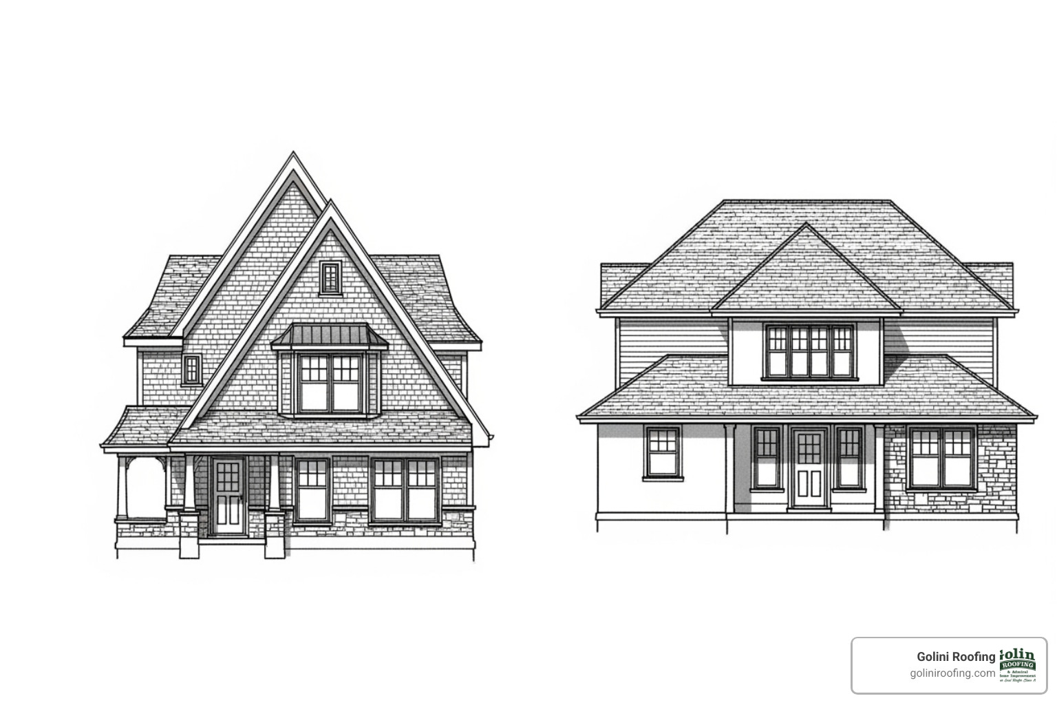 side-by-side comparison of a gable roof and a hip roof - types of roofs for homes side-by-side comparison of a gable roof and a hip roof - types of roofs for homes