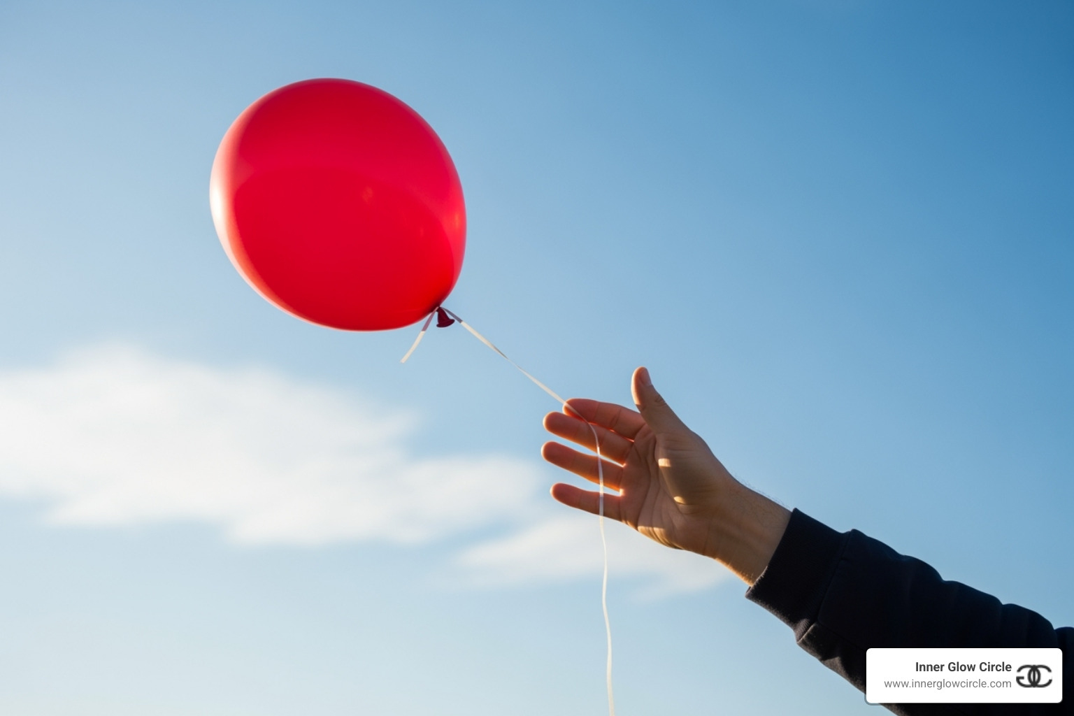 Image of a person letting go of a red balloon, symbolizing releasing negativity and toxic attitudes - Personal development strategies