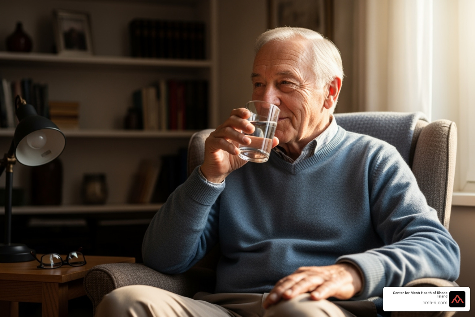 senior man drinking a glass of water and looking relaxed - does the laser treatment for bph cause bleeding periodically senior man drinking a glass of water and looking relaxed - does the laser treatment for bph cause bleeding periodically
