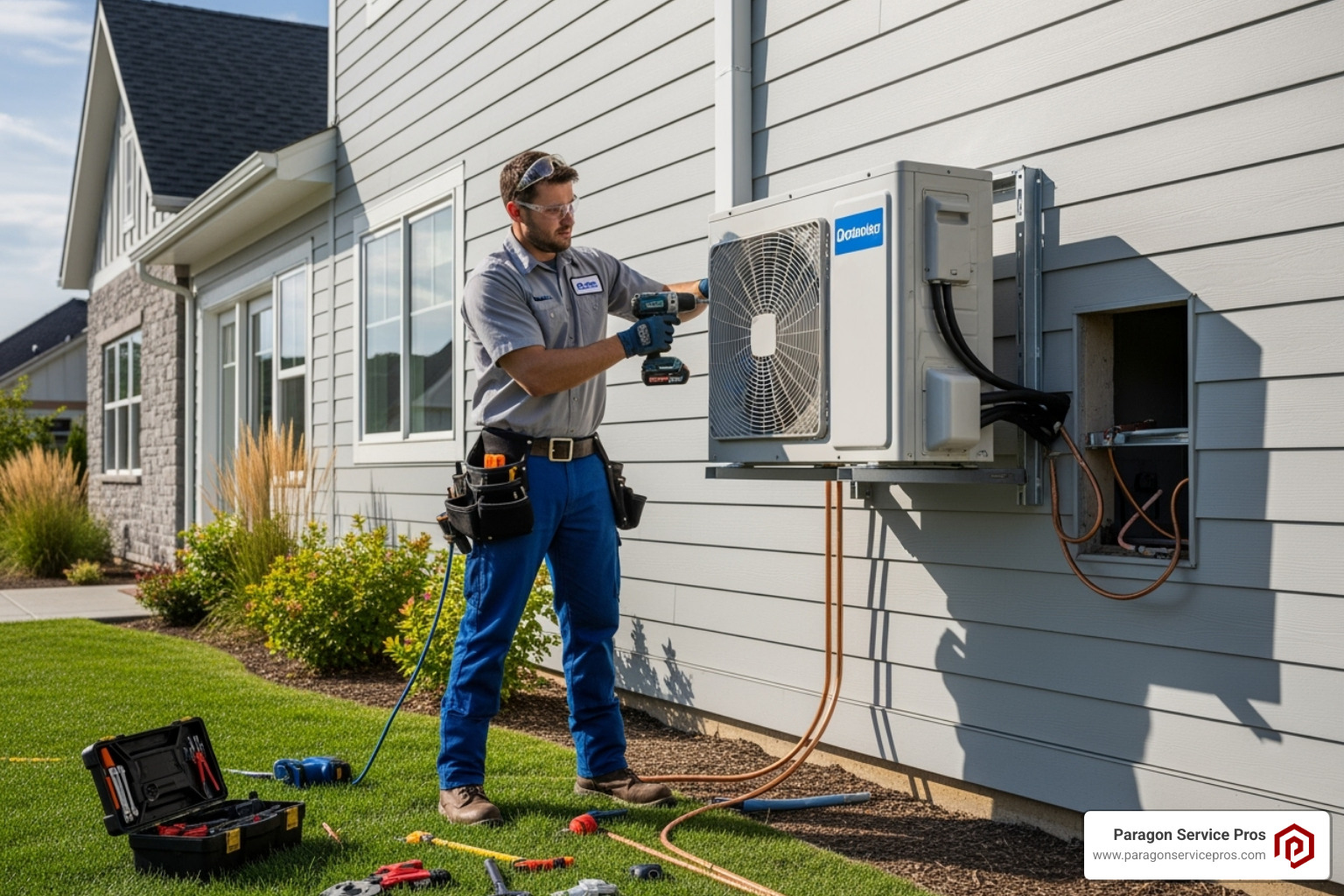 certified technician professionally installing an outdoor ductless condenser unit - ductless ac replacement gilbert certified technician professionally installing an outdoor ductless condenser unit - ductless ac replacement gilbert