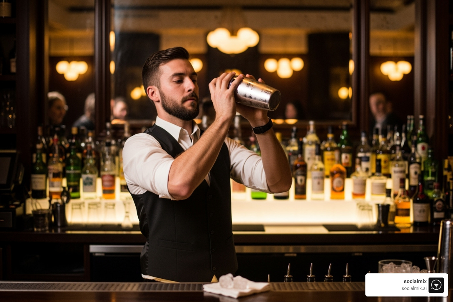 Bartender using a tin-on-tin Boston shaker with professional flair - boston shaker vs cobbler