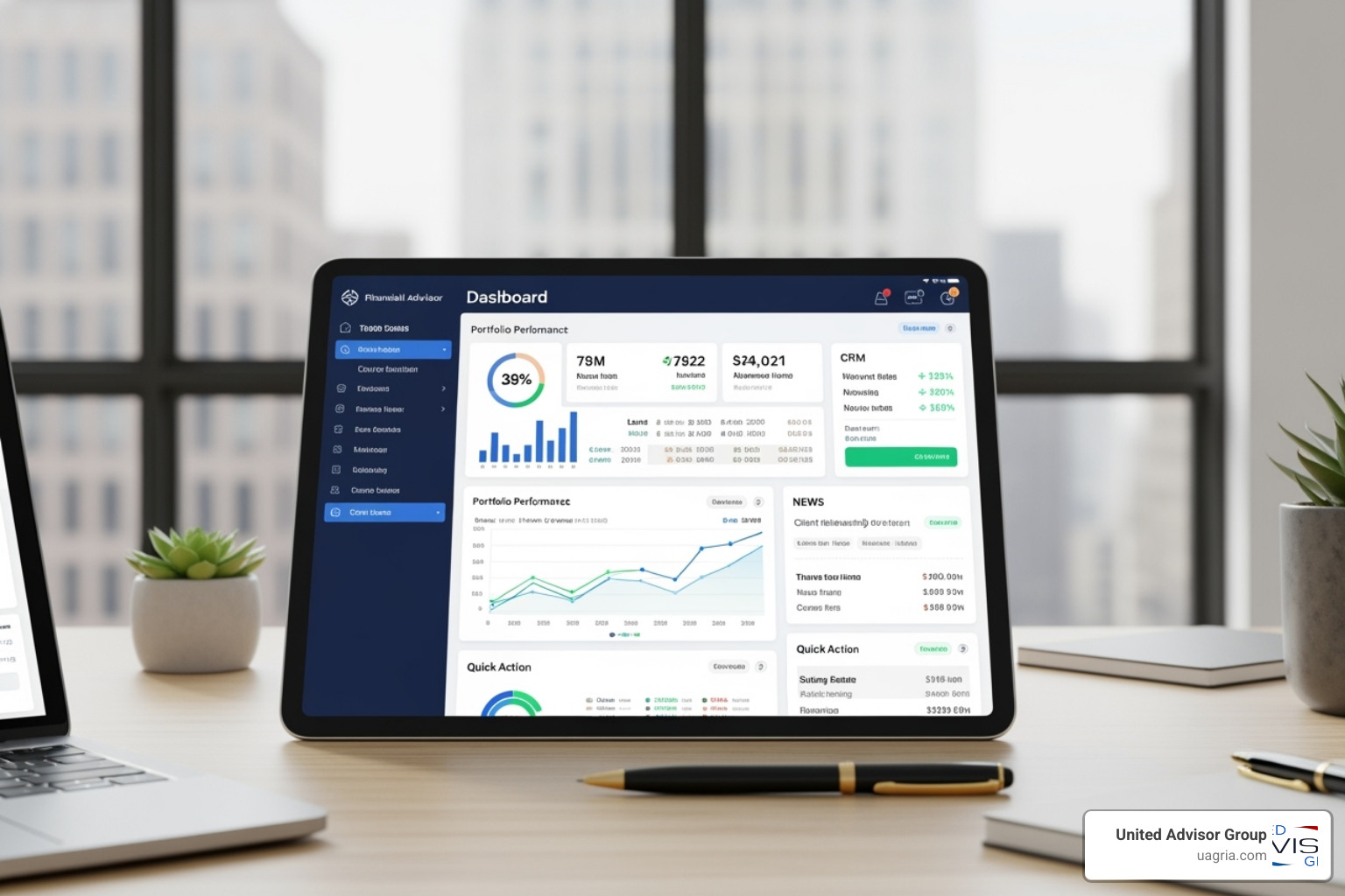 Image of a sleek, integrated advisor technology dashboard on a tablet - Independent advisor network