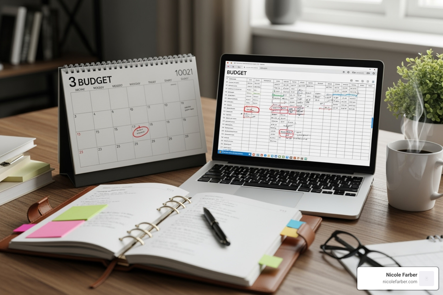 A planner's desk with a calendar and budget spreadsheet - leadership speaker Wilkes-Barre