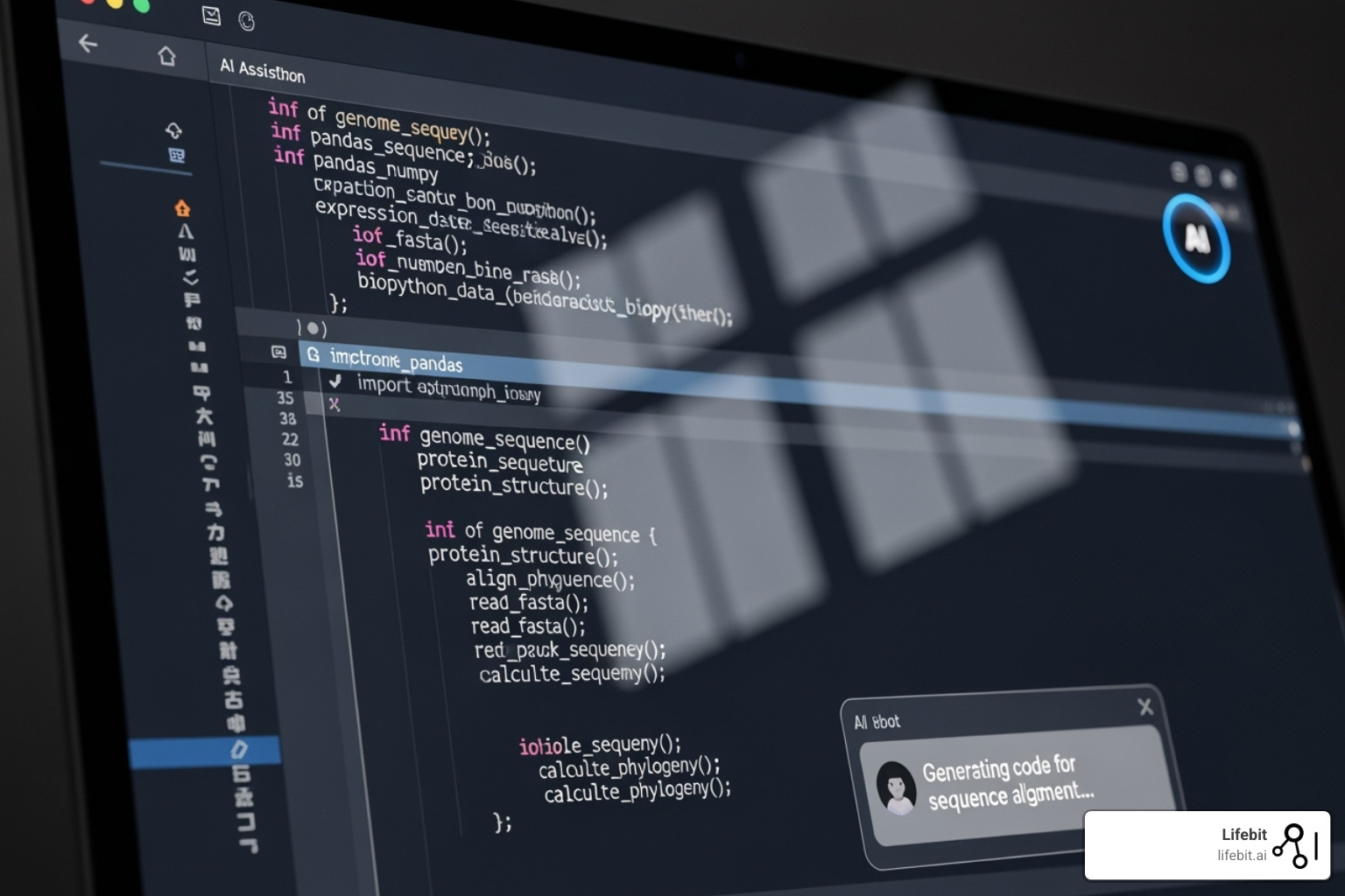 code editor with an AI assistant generating Nextflow code - AI for Nextflow