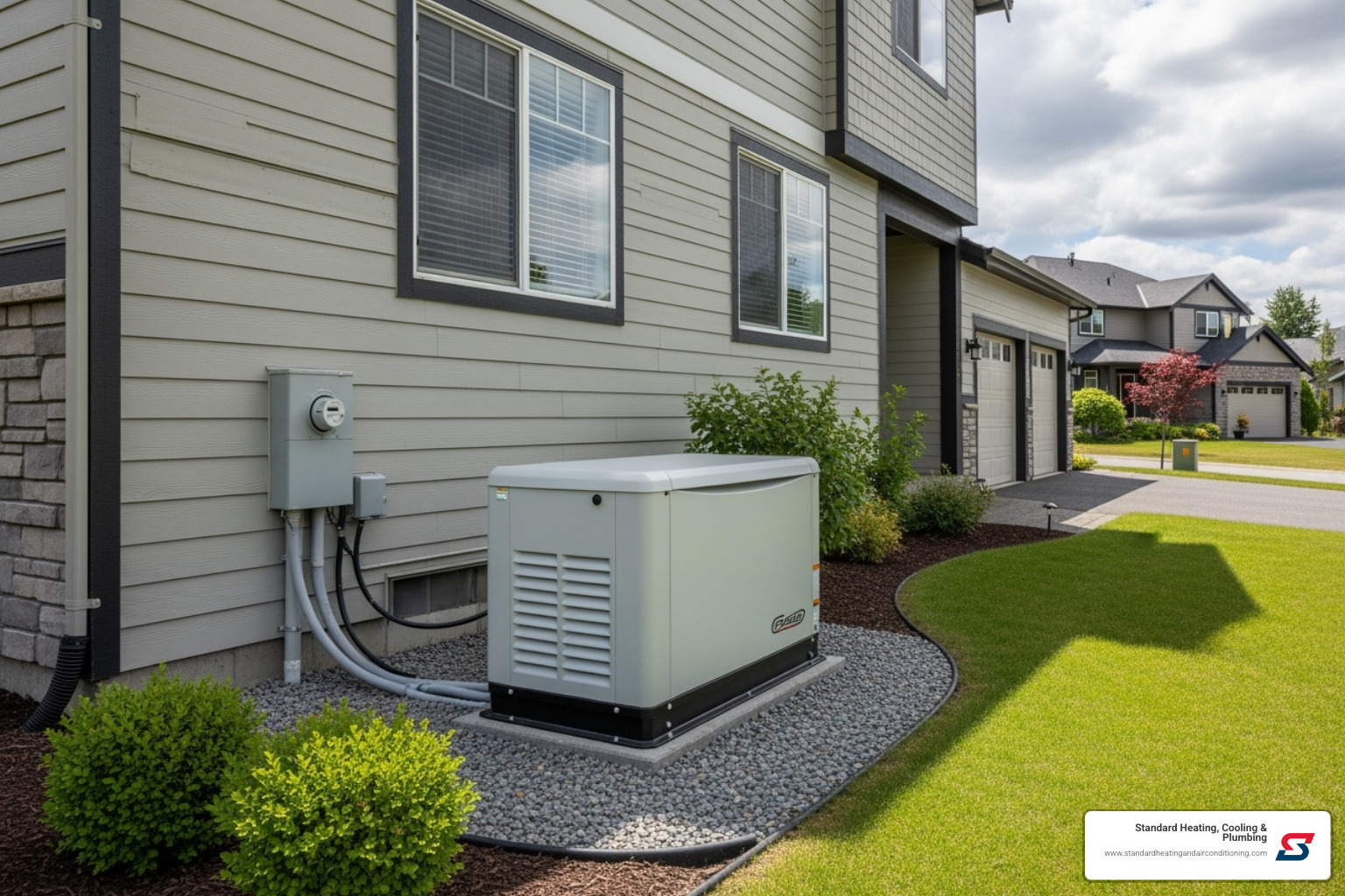 a professionally installed automatic standby generator next to a house - automatic standby generators