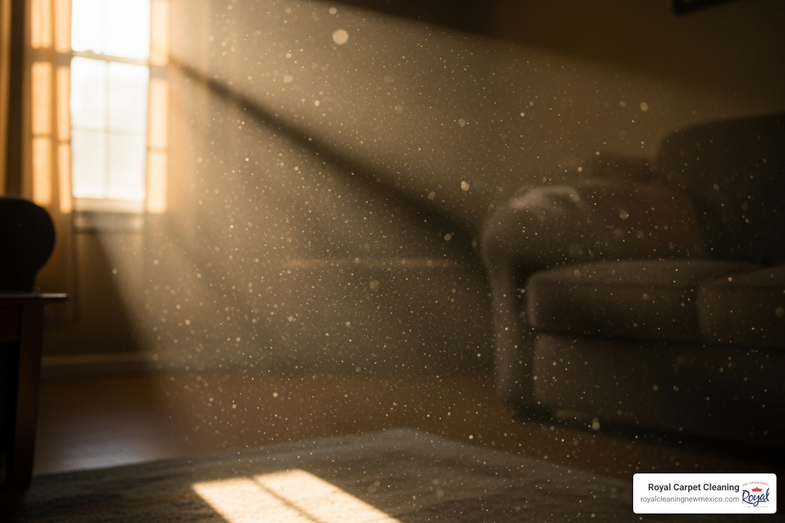 dust motes visible in a sunbeam inside a home - professional carpet cleaning Albuquerque