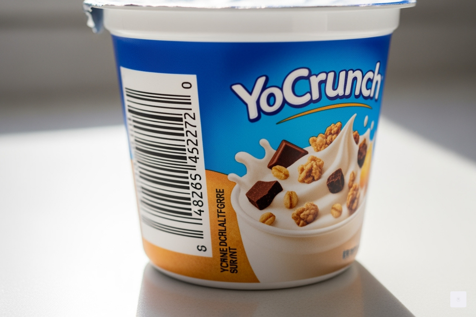 YoCrunch yogurt cup showing the UPC code location on the side of the packaging - target yoghurt recall