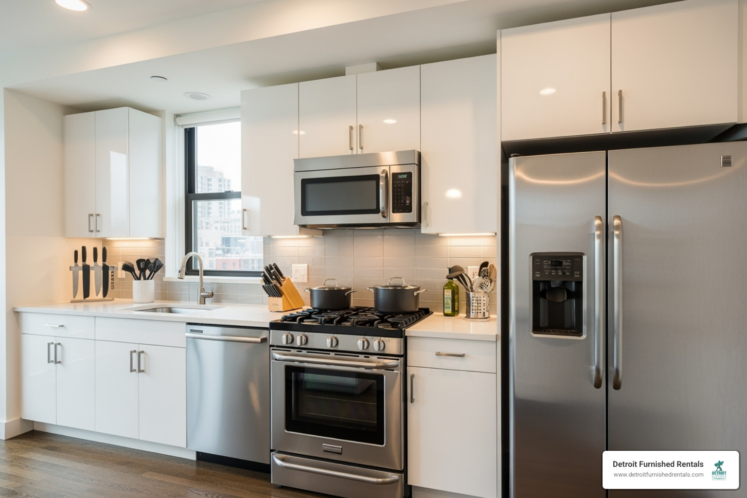 Clean, fully equipped kitchen in an apartment - Extended stay apartments