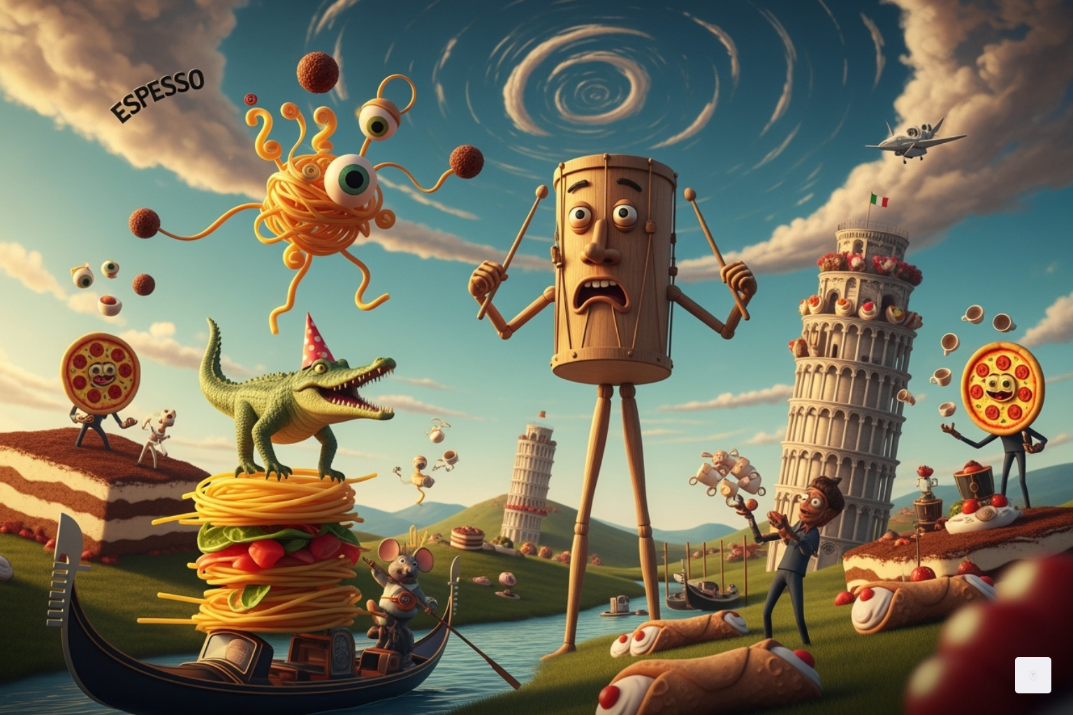 Multiple Italian Brainrot characters, including Bombardino Crocodilo and Tralalero Tralala - tung tung tung sahur