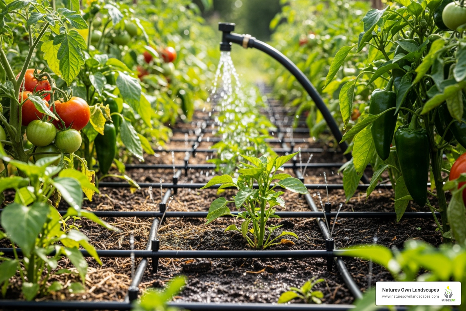 Drip irrigation system in a garden bed - Low maintenance landscaping