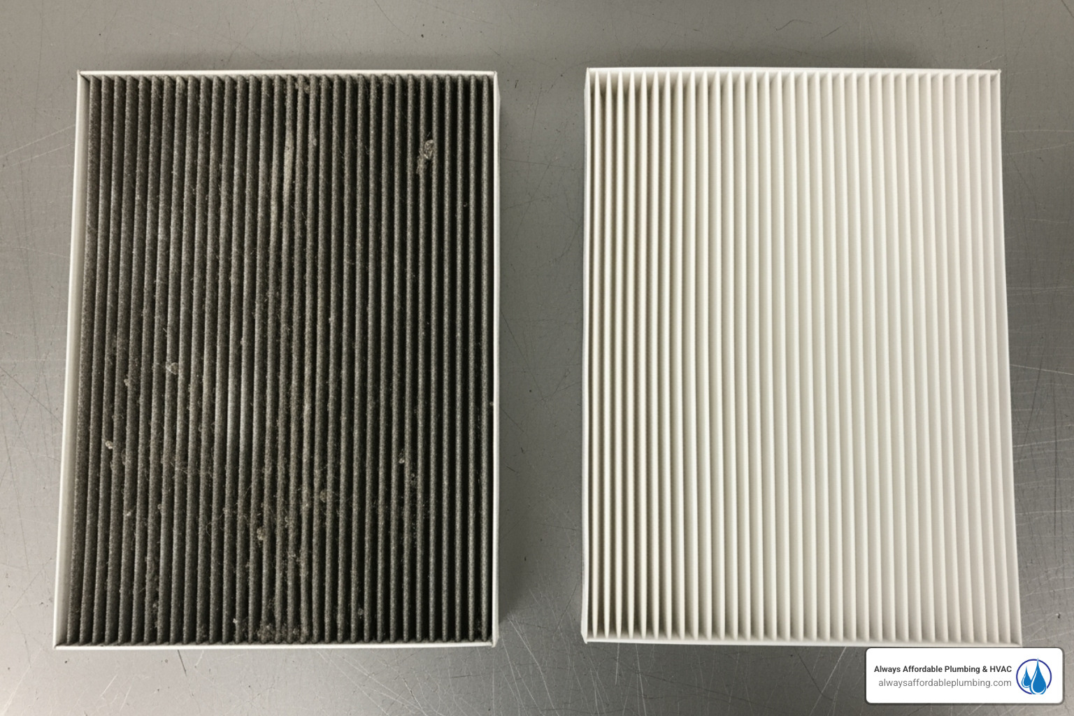 dirty air filter next to a clean one - Furnace blowing cold