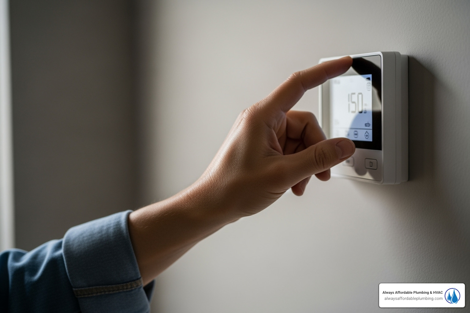 person checking a thermostat - Furnace blowing cold