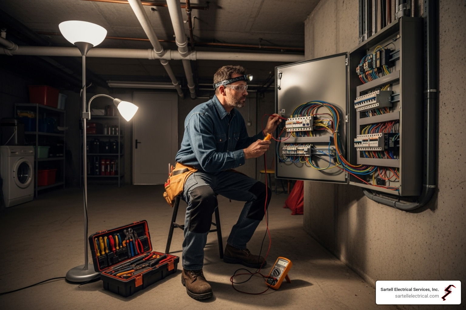 licensed electrician inspecting an electrical panel - Fuse box replacement licensed electrician inspecting an electrical panel - Fuse box replacement