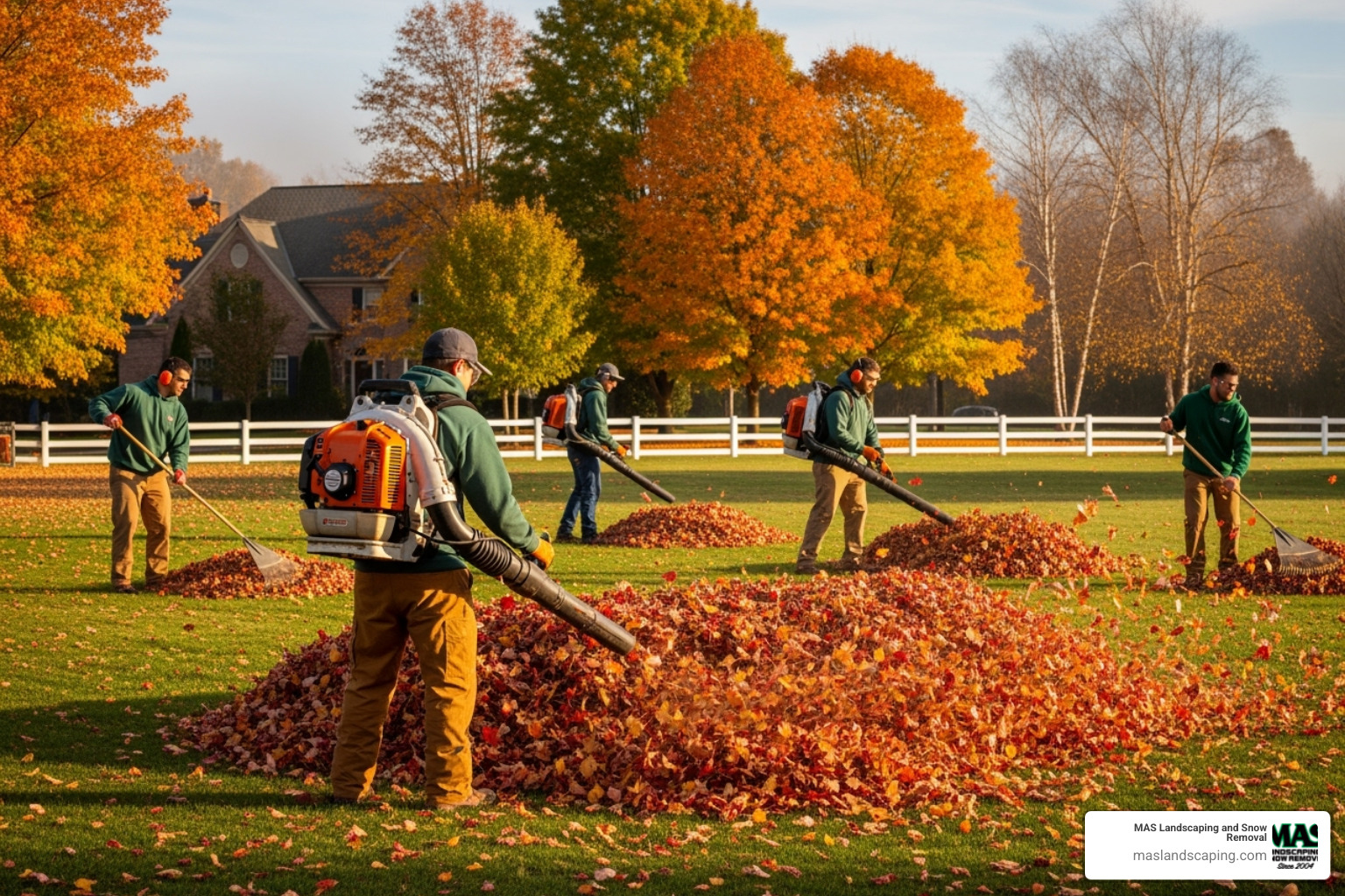 a team performing a fall leaf cleanup - landscaping and lawn services near me a team performing a fall leaf cleanup - landscaping and lawn services near me