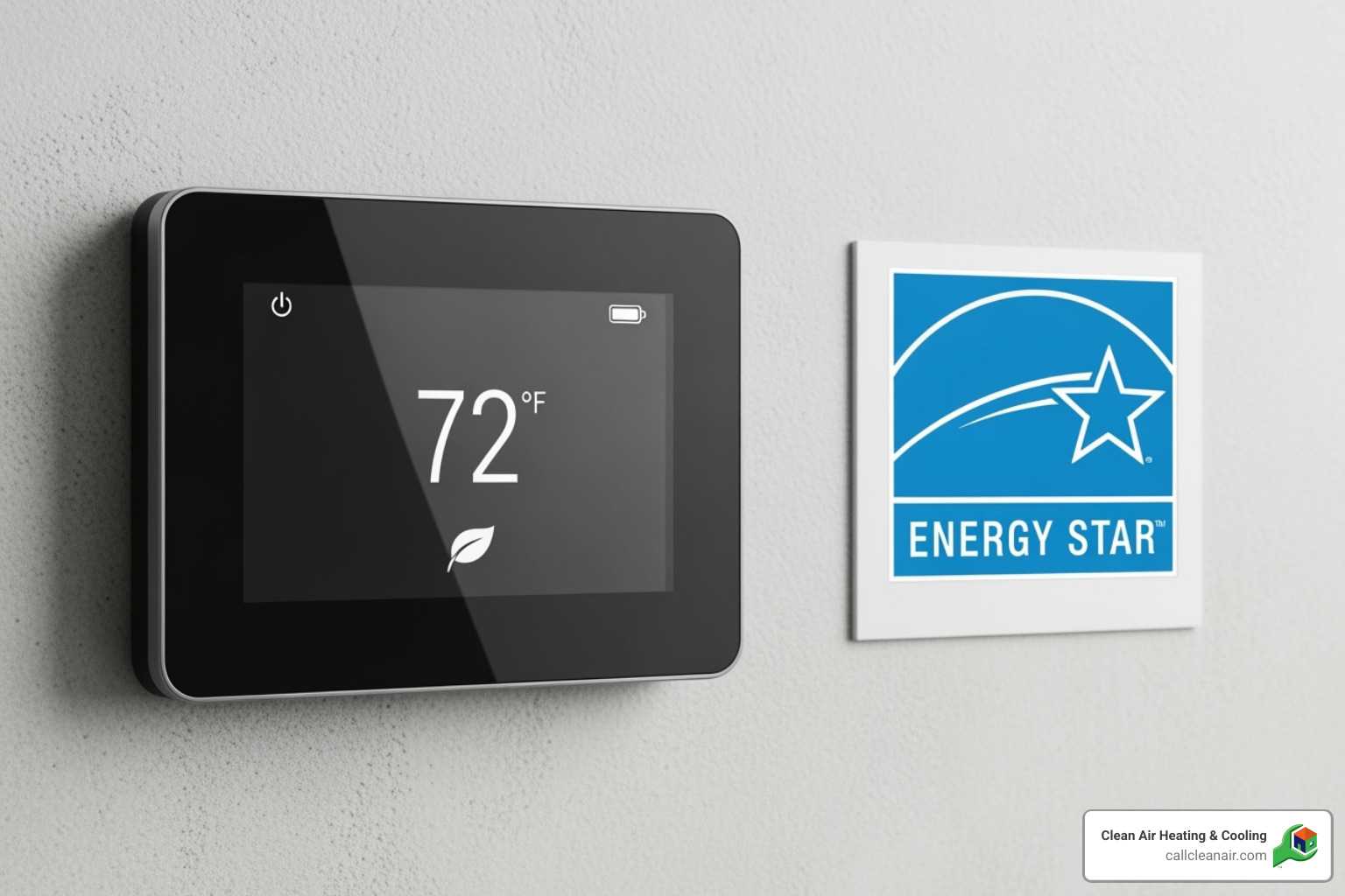 ENERGY STAR logo next to a modern thermostat - Skagit County HVAC ENERGY STAR logo next to a modern thermostat - Skagit County HVAC