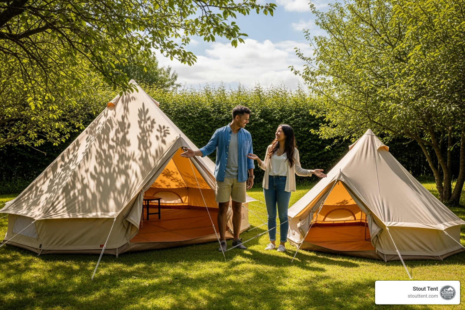 person comparing different Stout Tent sizes or features - Bell tent purchase