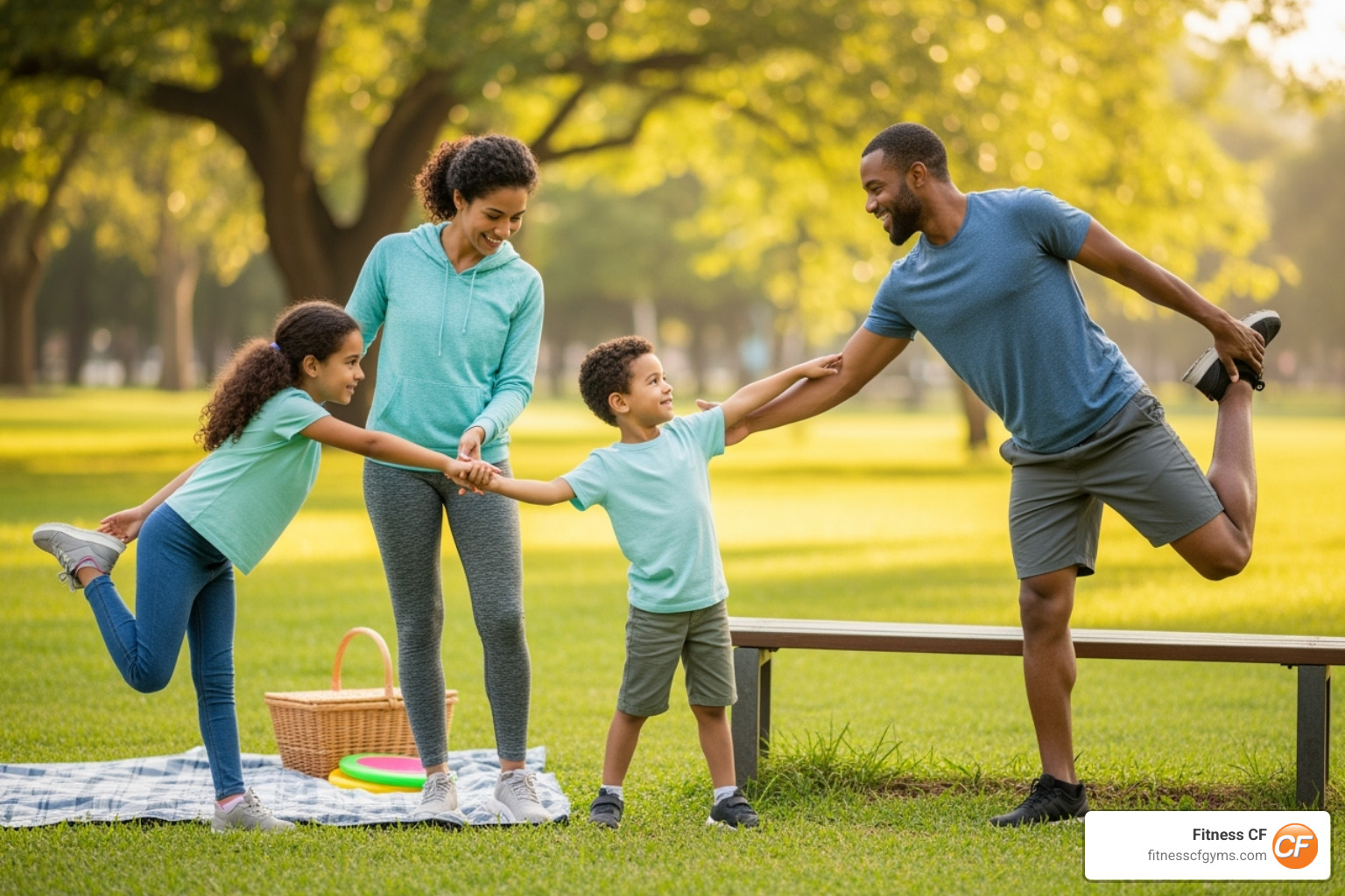 family stretching together - family hiit workout