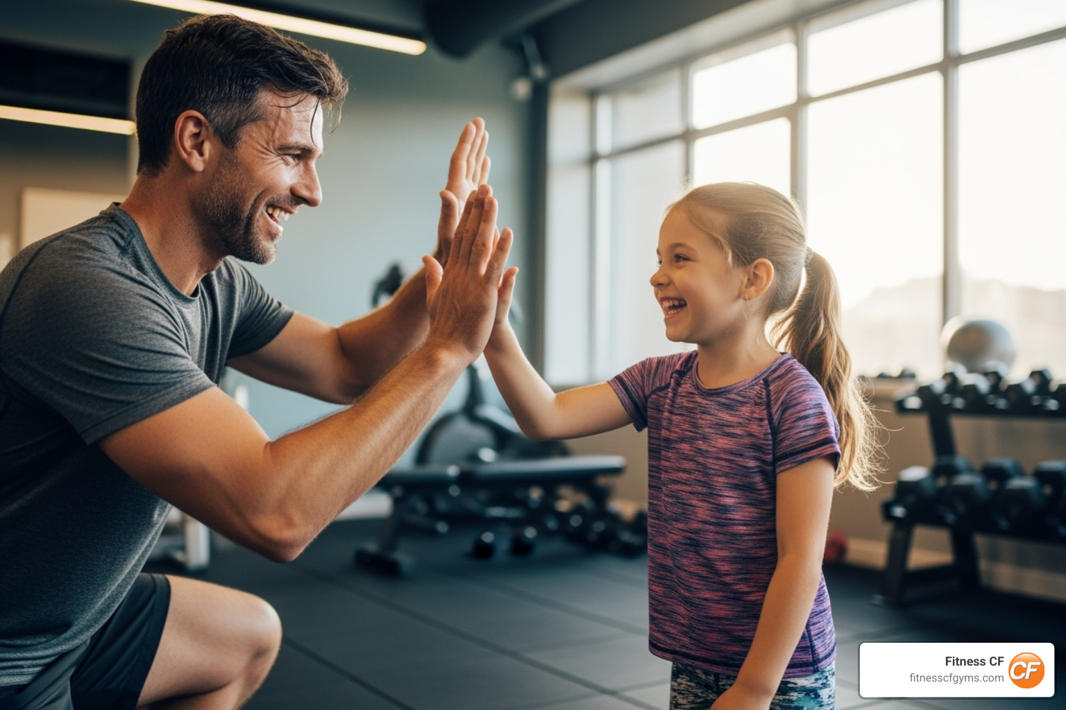 parent and child high-fiving - family hiit workout