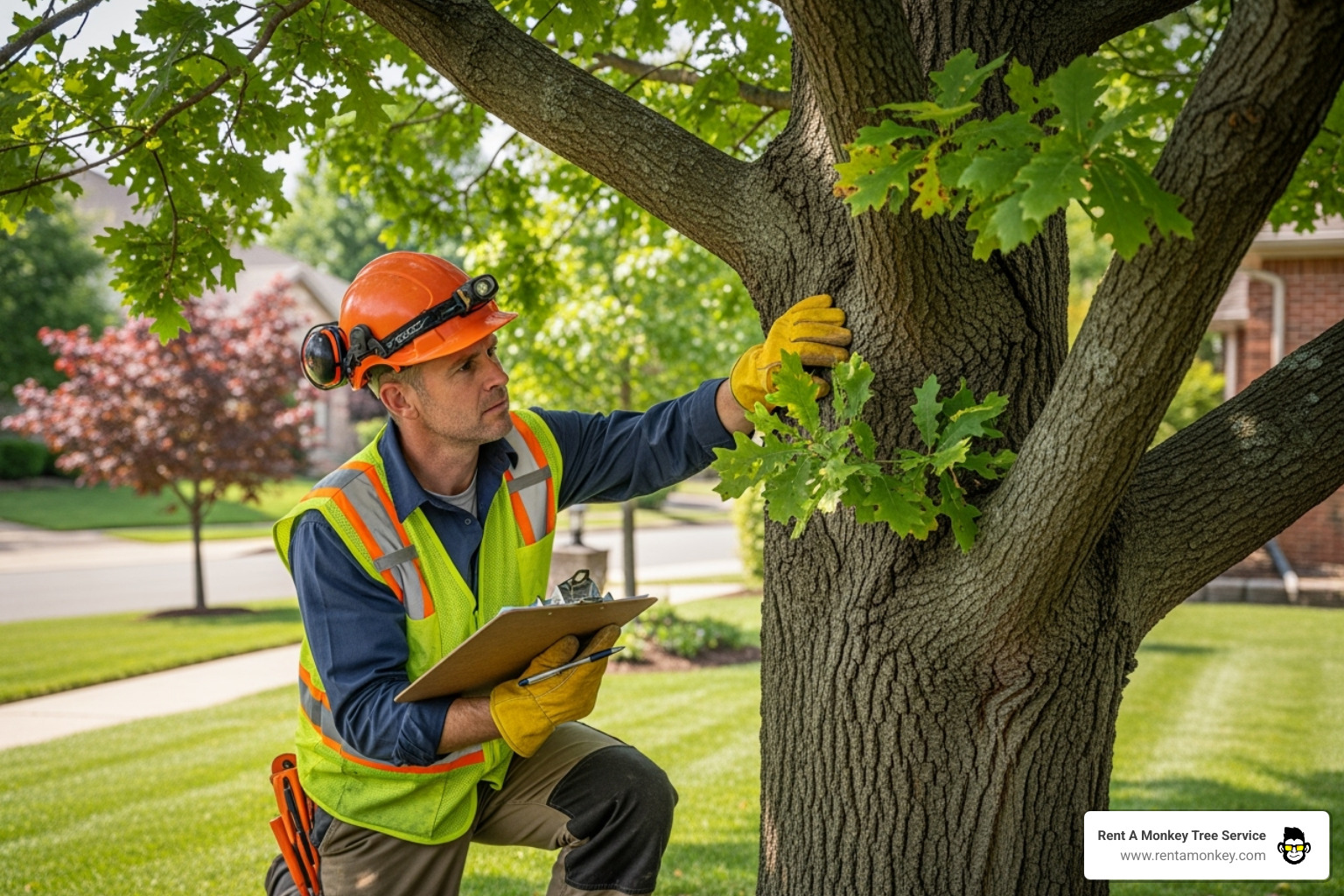 Image of a certified arborist inspecting a tree's health - tree service south jordan ut