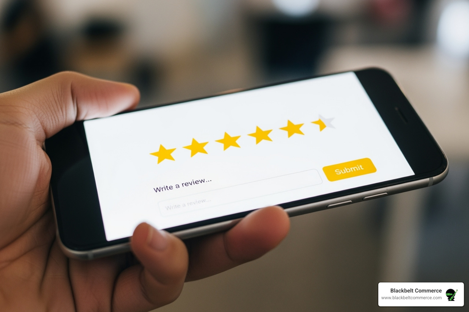 A customer leaving a 5-star review on a mobile phone - How to sell products?