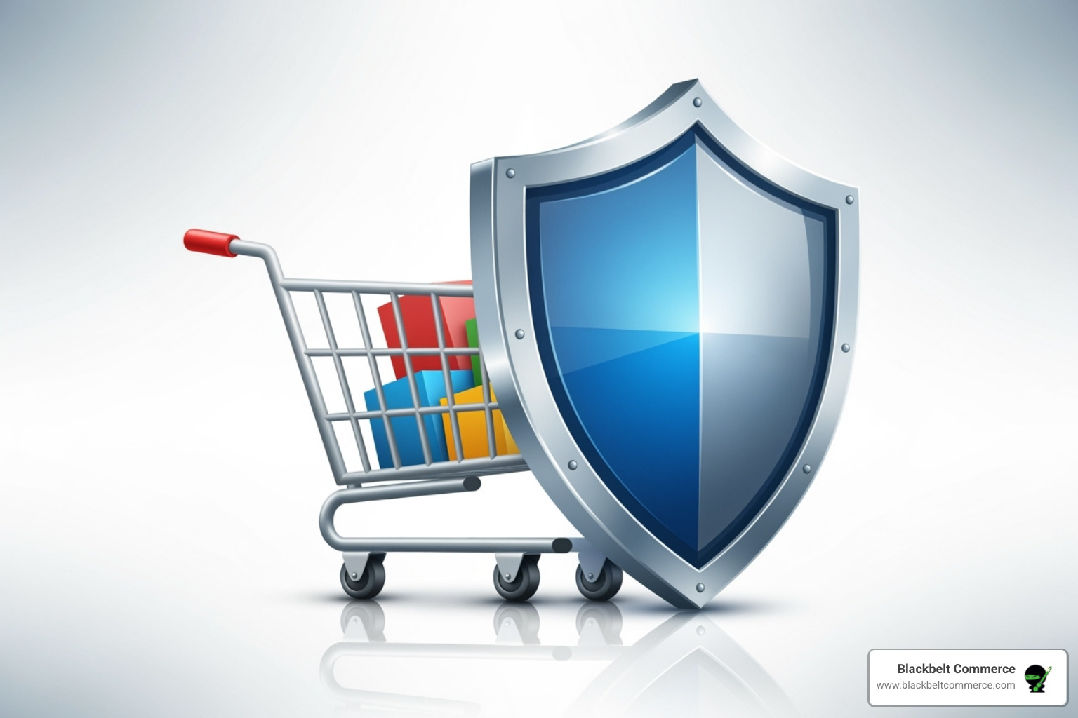 shield icon protecting a shopping cart - e commerce fraud prevention specialist