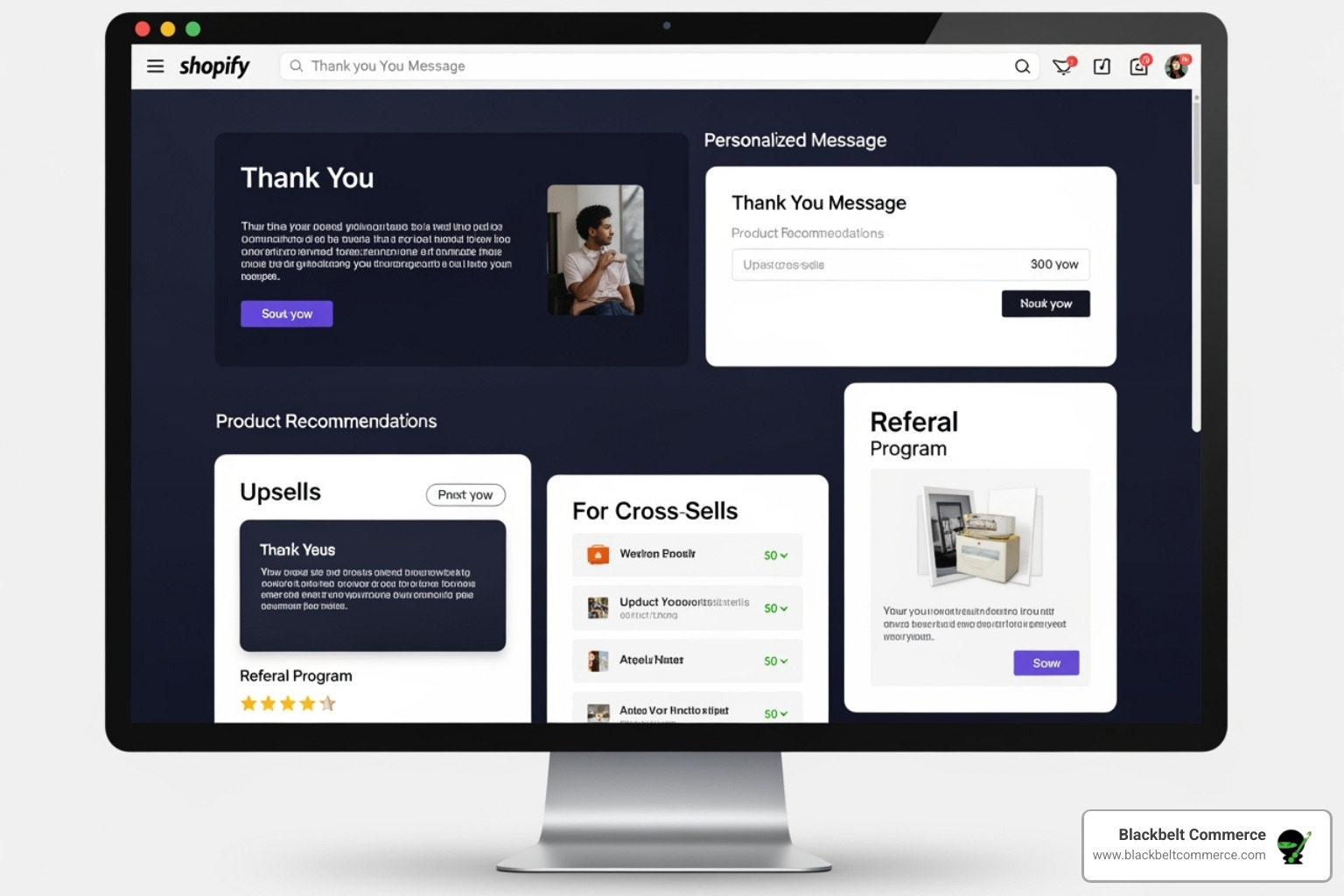 Image of a Shopify thank you page highlighting different customizable elements - how to customize my checkout thank you page shopify