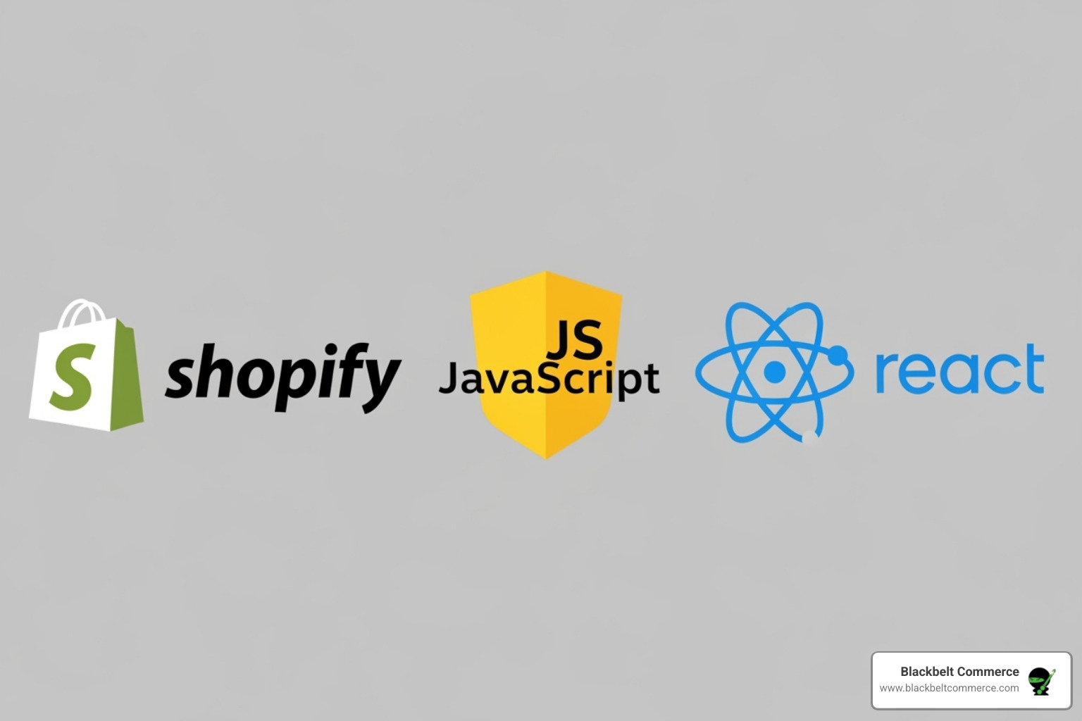 Logos for key e-commerce technologies like Shopify, JavaScript, and React - e-commerce developers