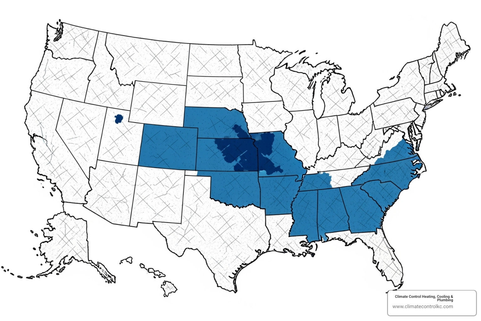 A map of the US highlighting Kansas City as a hard water area - Hard water Kansas City