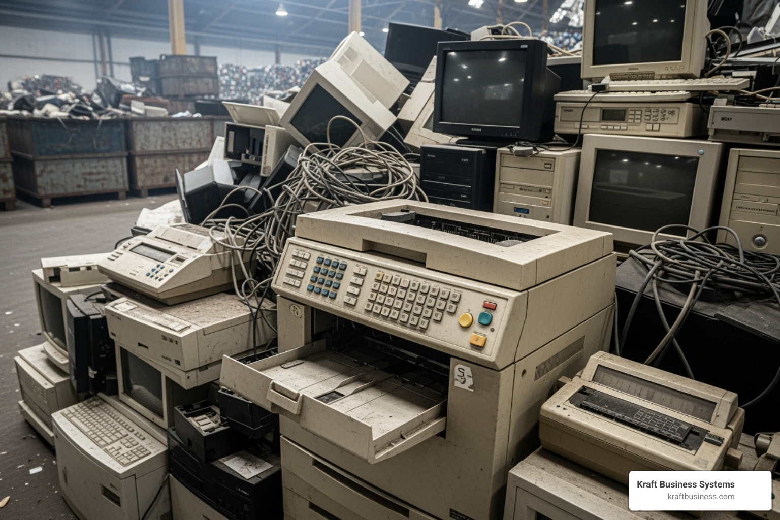 outdated office equipment awaiting recycling - business copier leasing