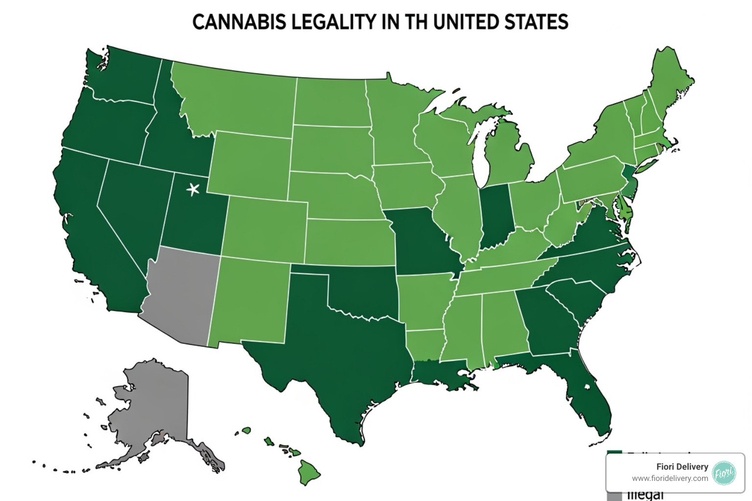 map of the US with states highlighted for different cannabis legality - are cannabis drinks healthier than alcohol