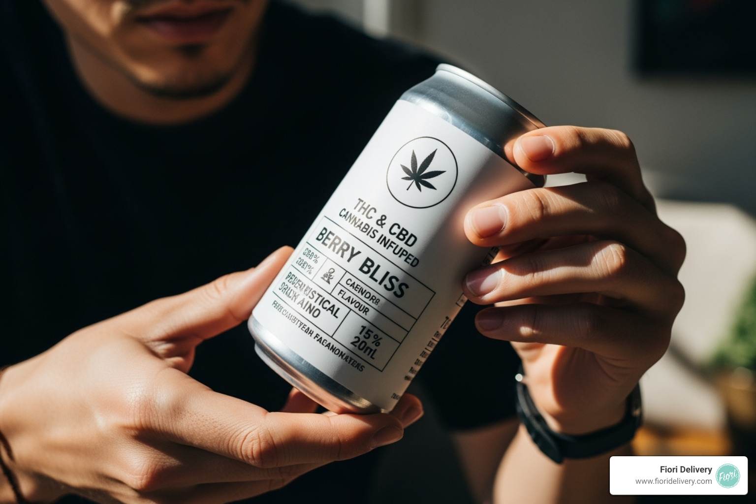 person reading the label on a cannabis beverage can - are cannabis drinks healthier than alcohol