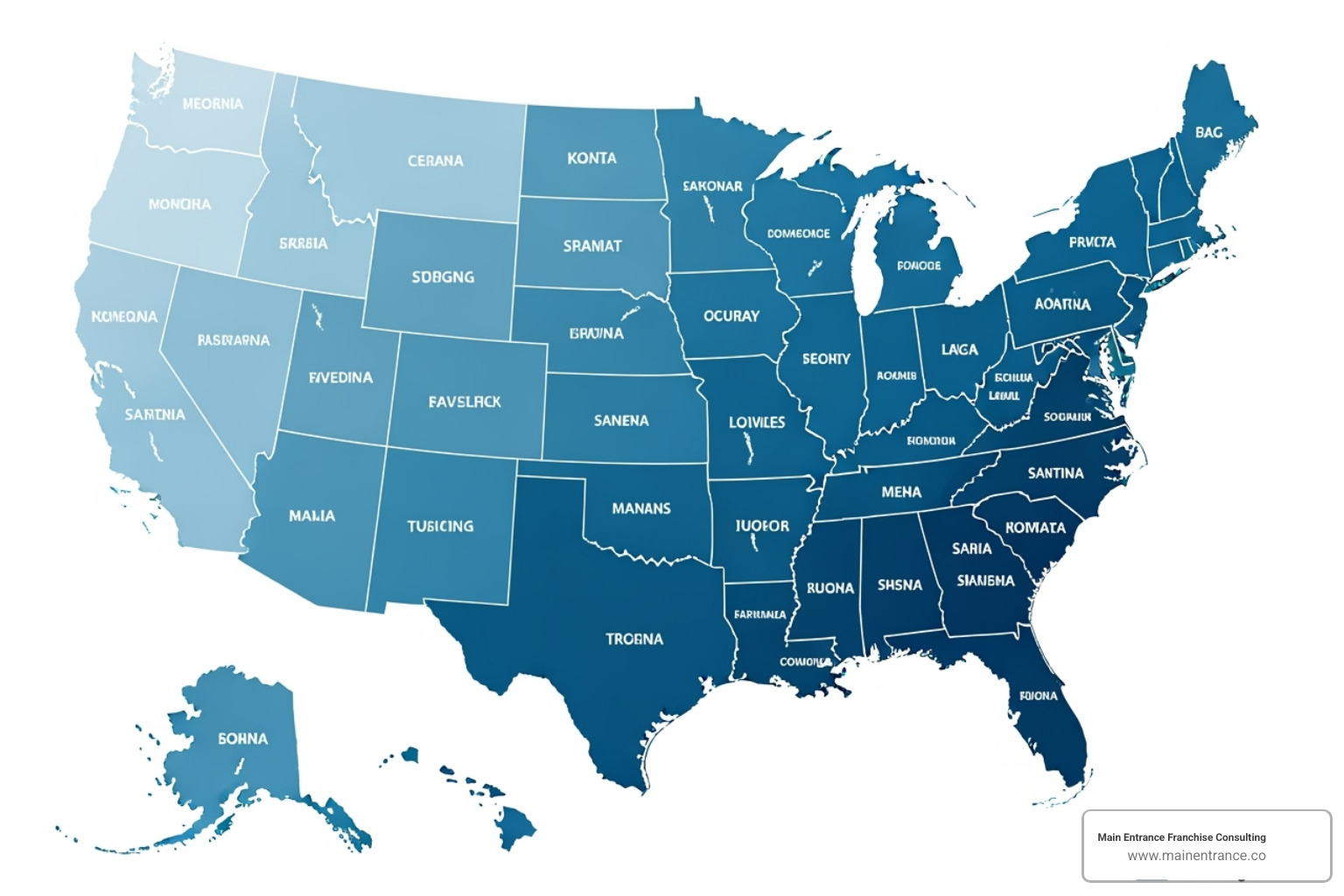Map showing average franchise owner earnings by state, with darker shades indicating higher averages - franchise compensation models