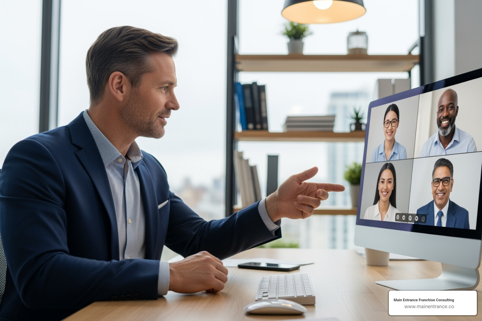 Consultant collaborating with a team over a video call - franchise development consultant