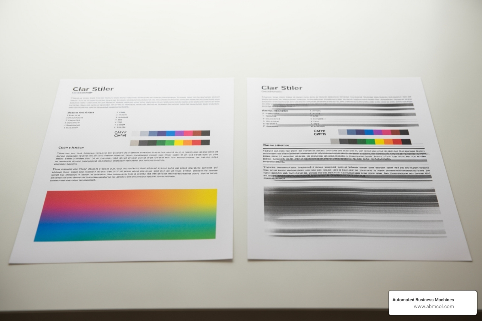 Image comparing a test page with streaks to a clean one, highlighting the problem area - how to make printer print test page