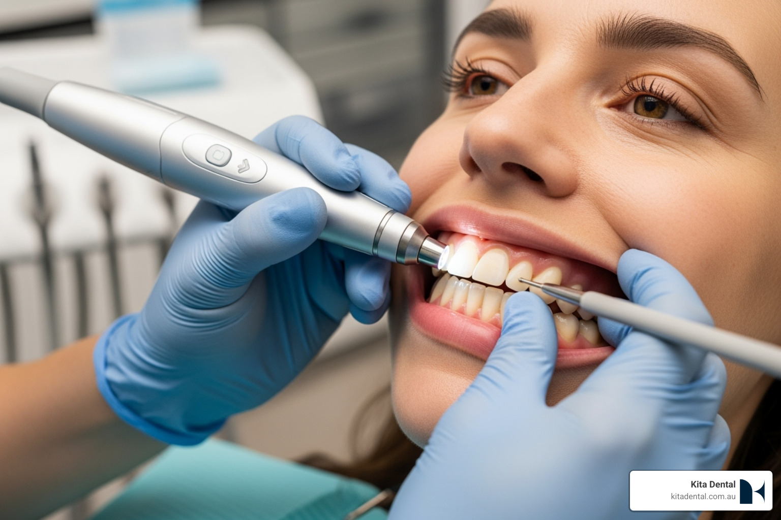 An intraoral scanner being gently used on a patient to capture detailed images of their teeth and gums - mascot dental surgery An intraoral scanner being gently used on a patient to capture detailed images of their teeth and gums - mascot dental surgery