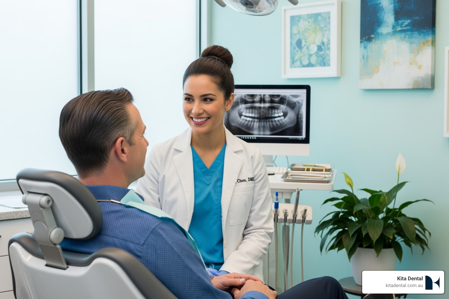 patient comfortably consulting with a friendly dentist - cosmetic dentist north sydney patient comfortably consulting with a friendly dentist - cosmetic dentist north sydney