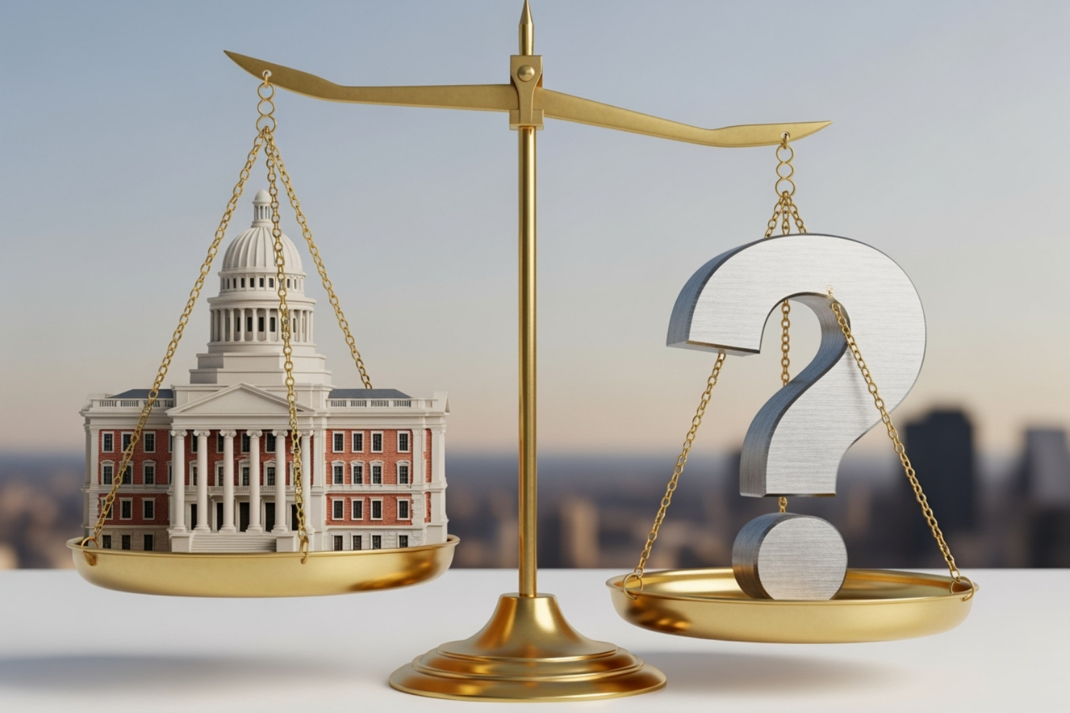 A balanced scale weighing a government building representing regulation against a question mark representing unregulated entities - crypto30x.com gemini