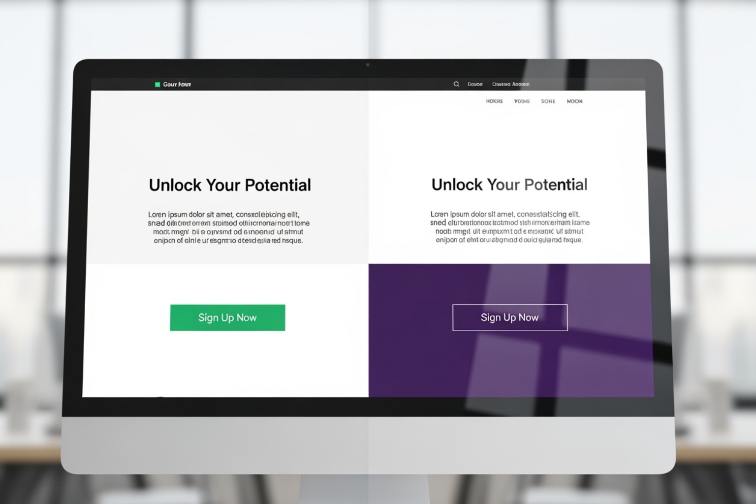 split-screen showing an A/B test for a "Buy Now" button with different colors - convert website visitors with garage2global